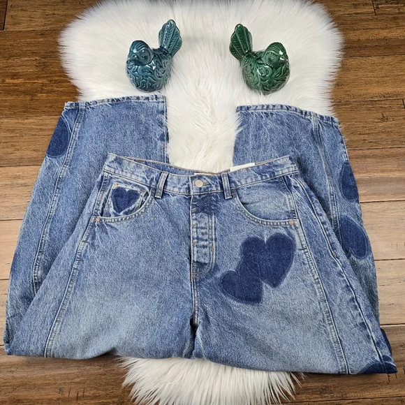 Free People We The Free People Heart Shadow Patch Barrel Good Luck Jeans 27 - Picture 12 of 14